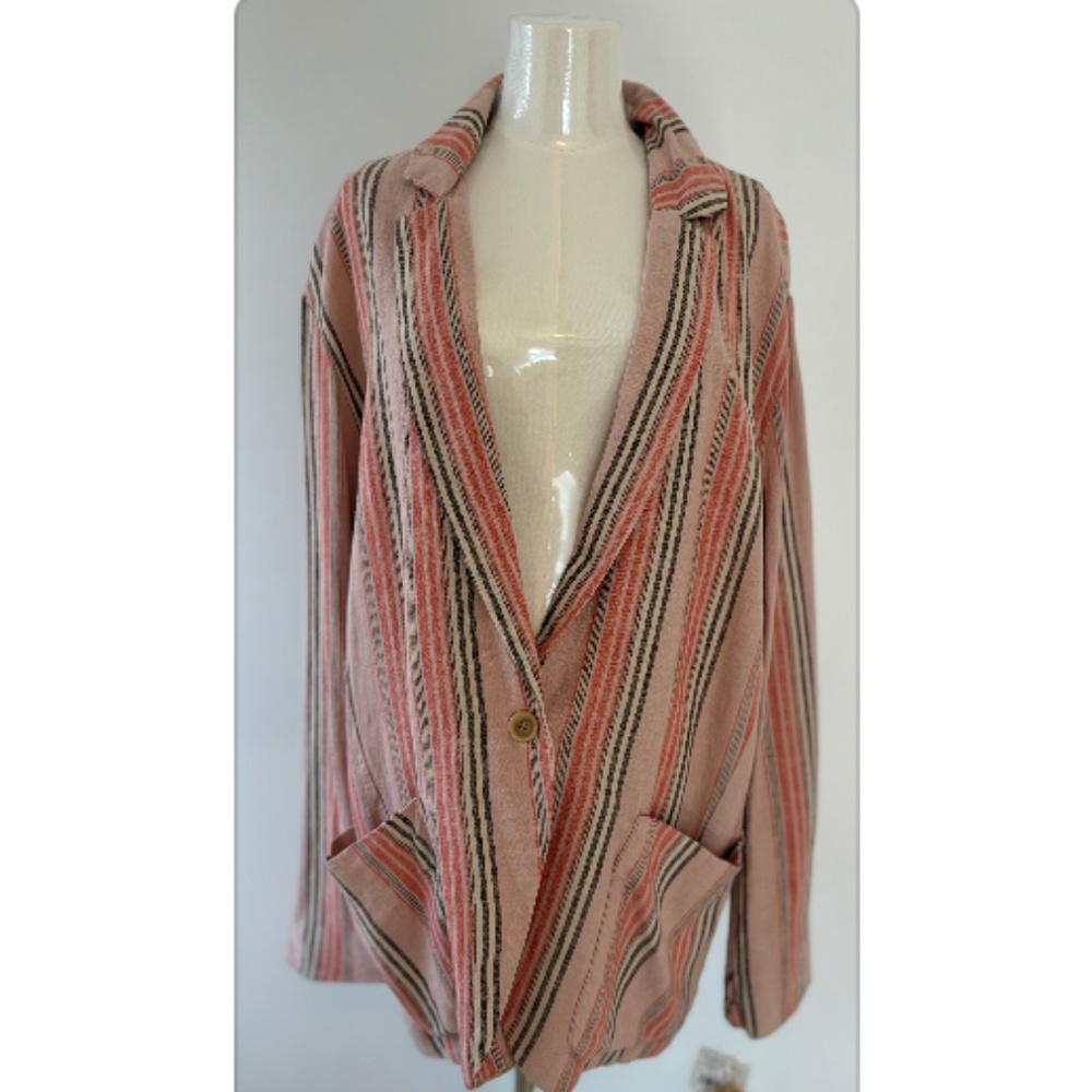 Free People Striped Blazer Jacket Pink Orange Oversized Size S